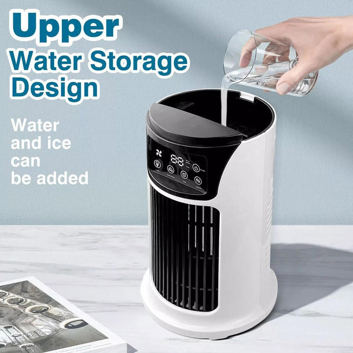 USB-powered personal air cooler with humidification & air purification, providing instant and quiet room cooling.