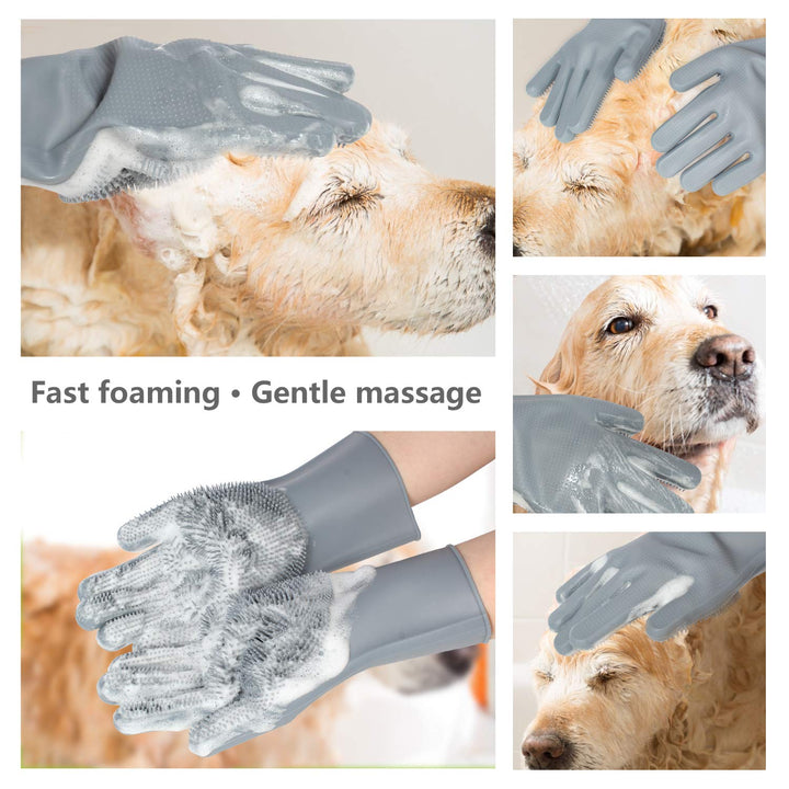 Pair of pet grooming gloves, essential pet supplies for de-shedding, bathing, and animal care.