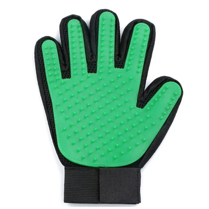 Pet grooming glove with collected fur, showcasing its effectiveness as a hair remover
