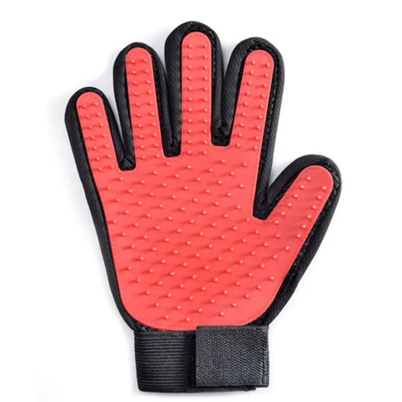 Grooming glove in packaging, marketed as a multi-purpose dog brush, cat brush, and massage tool