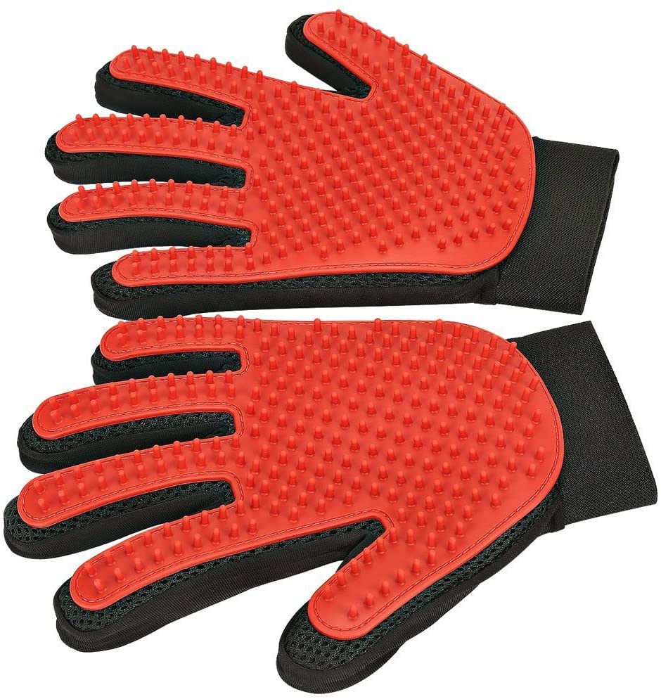 Blue pet grooming glove, a versatile dog brush and cat brush for efficient shedding