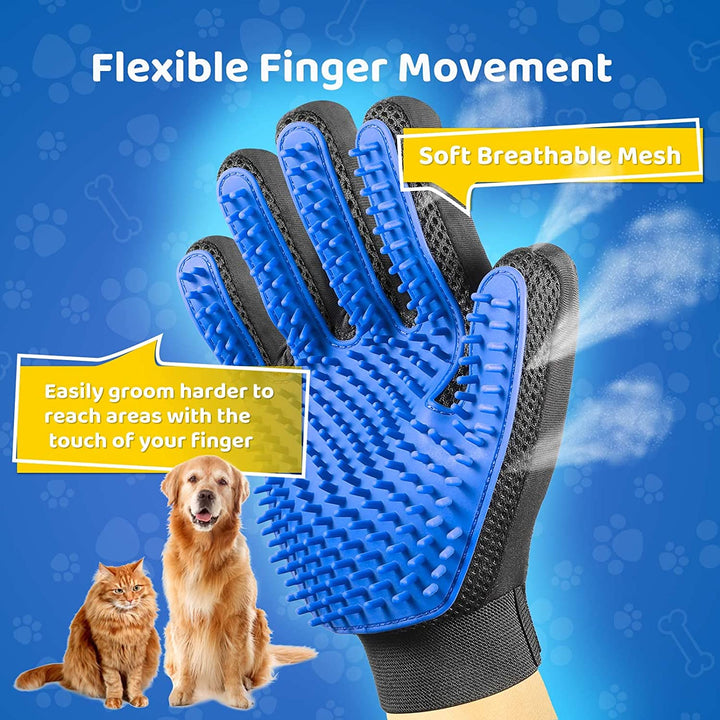 Silicone pet grooming glove, a gentle yet effective hair remover and massage tool for pets