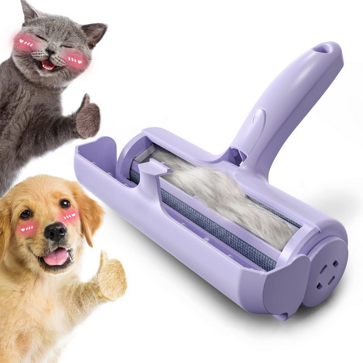 Pet hair remover lint roller with self-cleaning base, ideal for dog and cat hair removal from furniture