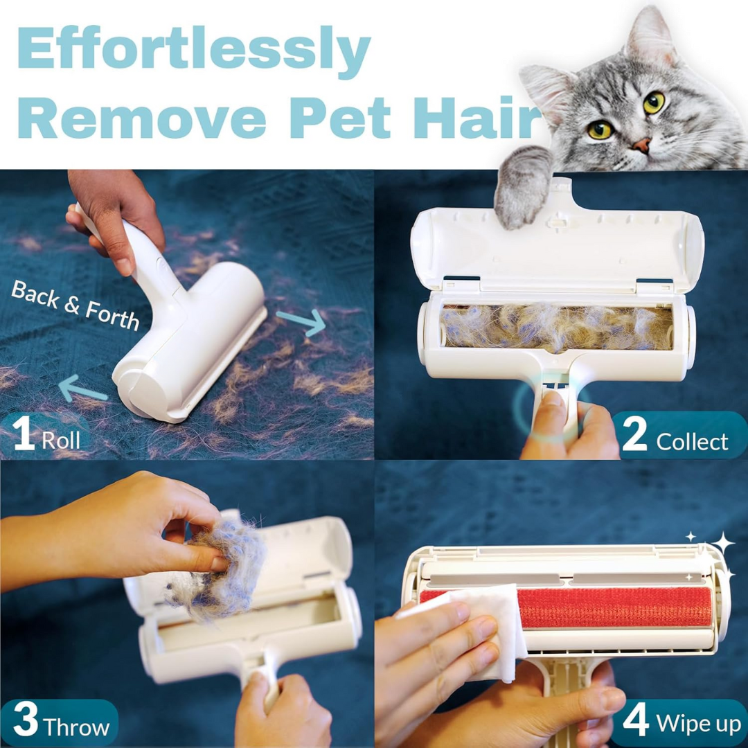 Pet hair remover lint roller & base, designed for effortless self-cleaning and tackling dog & cat fur messes