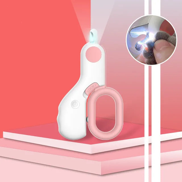 Illuminated pet nail clipper ensures safe, precise trimming for dogs & cats.