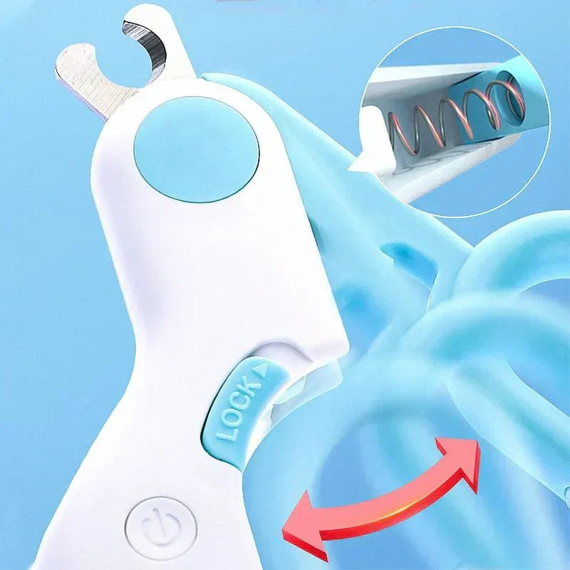 Ergonomic GlowTrim LED pet nail clippers for precise animal nail care & safe dog grooming.
