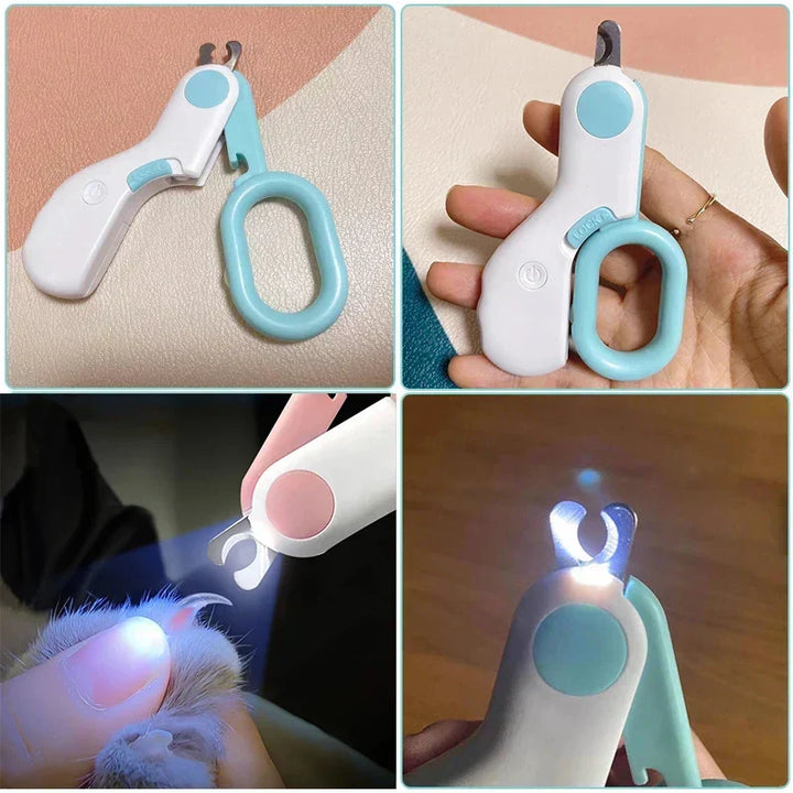 LED pet nail clipper with bright light for safe, precise cat & dog grooming & animal nail care.