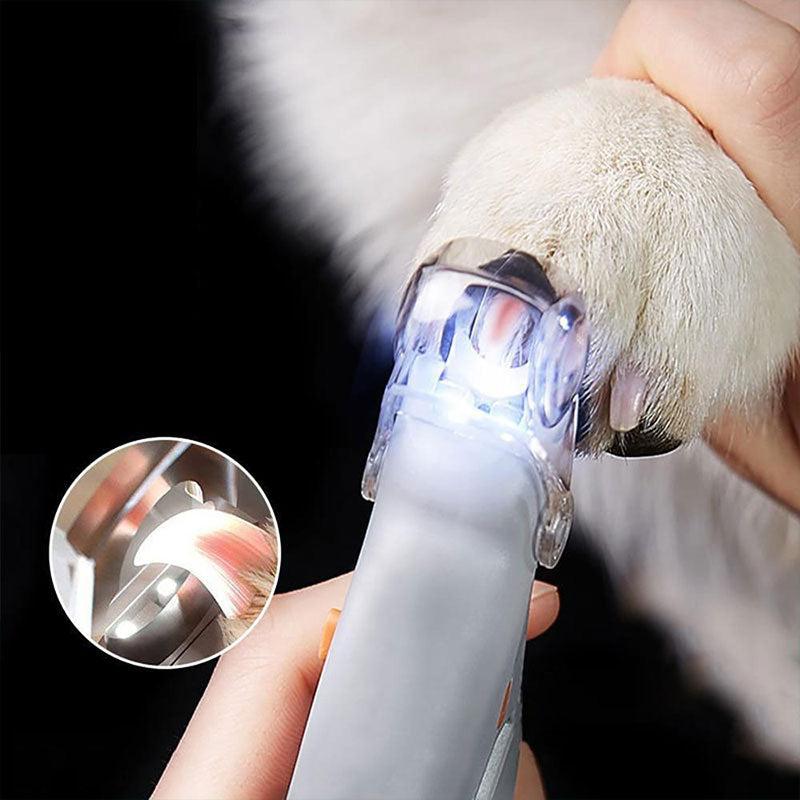 Pet nail clipper with bright LED light for safe, quick-sensor trimming of dog & cat nails, preventing over-cutting.
