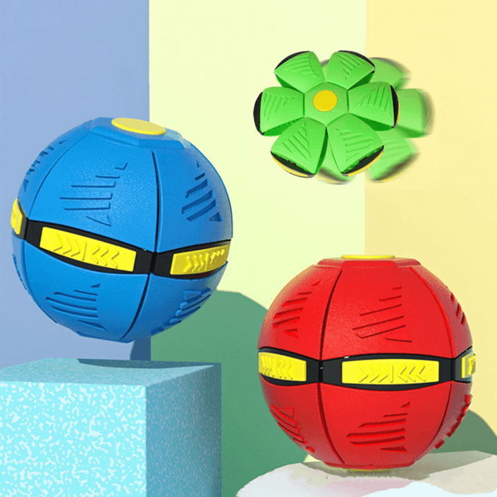 Pet's interactive flying saucer ball toy with vibrant LED lights, perfect for dog & cat fetch play & exercise.