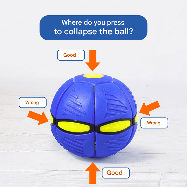 Transformable flying saucer ball with LED lights, designed for engaging pet fetch, durable and interactive for dogs & cats.