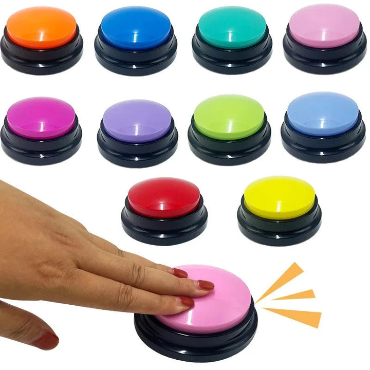 Dog communication buttons with recordable sound for teaching pets words and commands. Pet supplies.