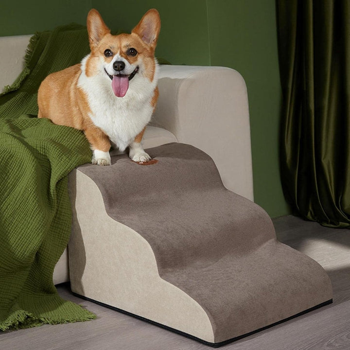 PetComfort memory foam dog stairs for easy pet access, ideal for small and elderly dogs.