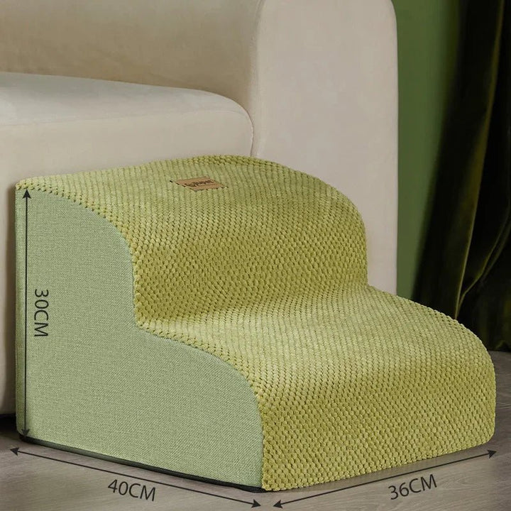 Easy-to-clean memory foam pet stairs by PetComfort, offering gentle support for all dogs.
