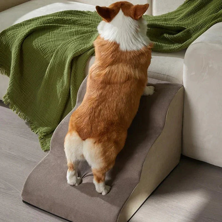 Compact memory foam dog stairs, perfect for small living spaces and pet mobility assistance.