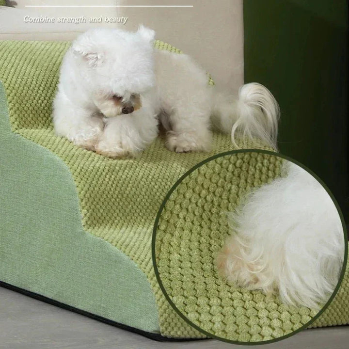 PetComfort memory foam stairs, designed as a pet ramp to reduce strain on small & elderly dogs' joints.
