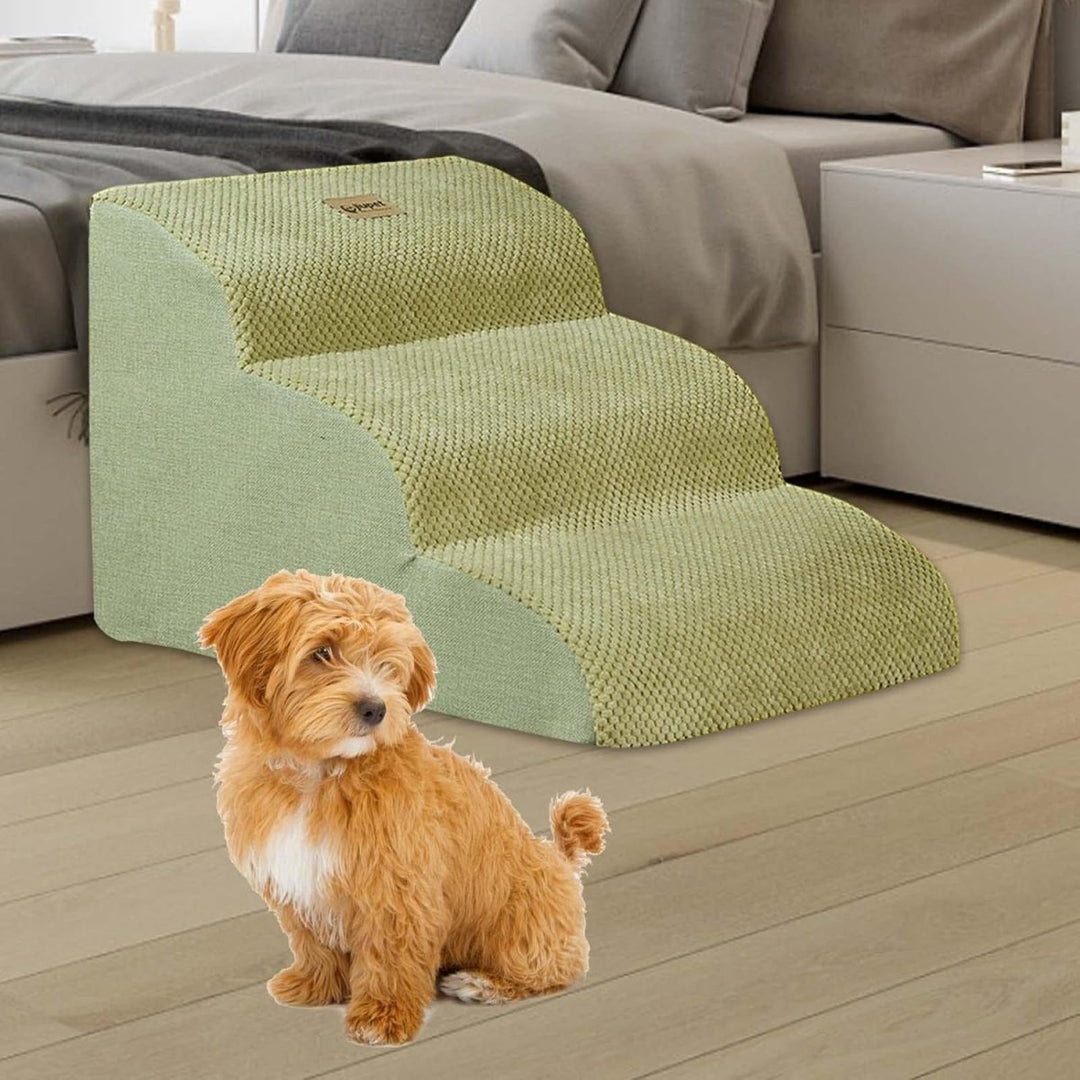 Non-slip memory foam pet stairs, a safe solution for elderly dogs and puppies' mobility.
