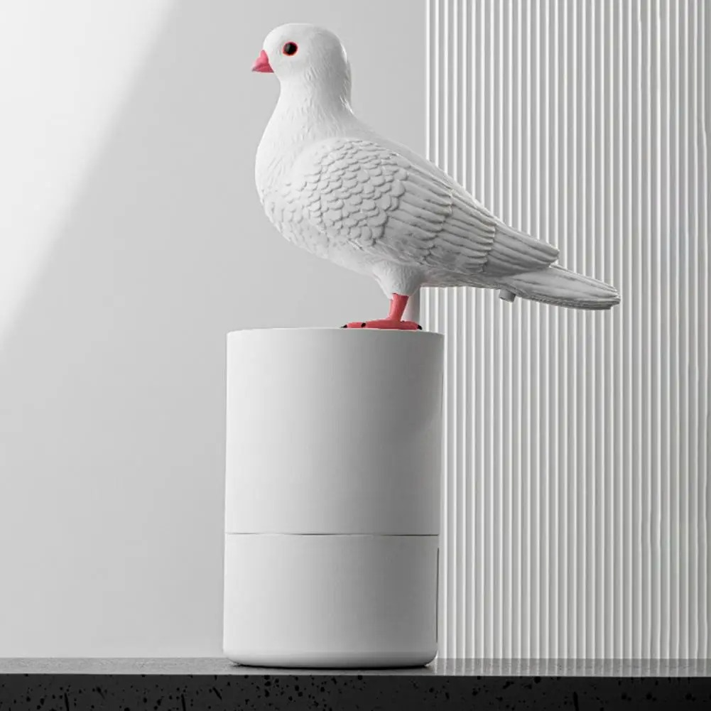 Pigeon automatic foam soap dispenser on bathroom counter, promoting touchless handwashing & home hygiene.
