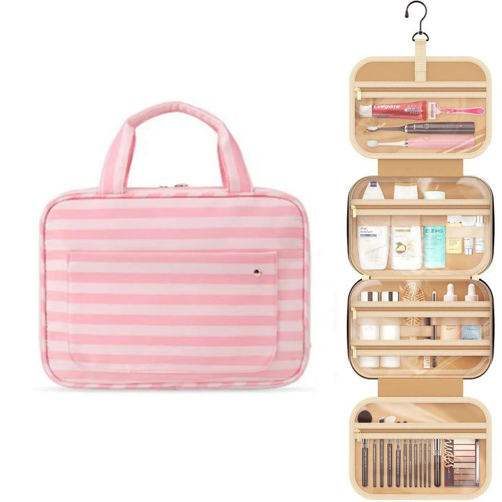 Durable hanging toiletry travel bag for women, featuring ample storage and a waterproof design.