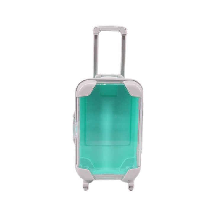 Colorful doll suitcase for 18-inch dolls, open with mini clothes; ideal doll accessory & toy storage.