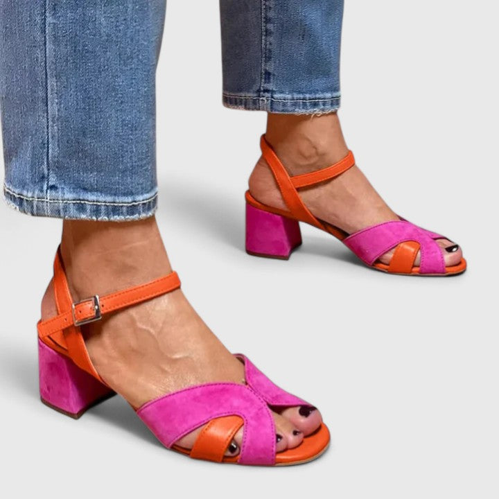 Pink women's comfortable wedge heel casual sandals with adjustable strap, perfect for summer everyday wear.
