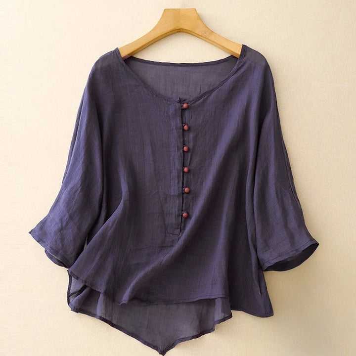 Navy blue women's sophisticated casual chic blouse, comfortable and elegant for everyday wear.