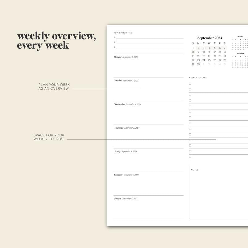 Hand writing in the PlanEase Daily Planner 2024-2025, for seamless academic and work organization.