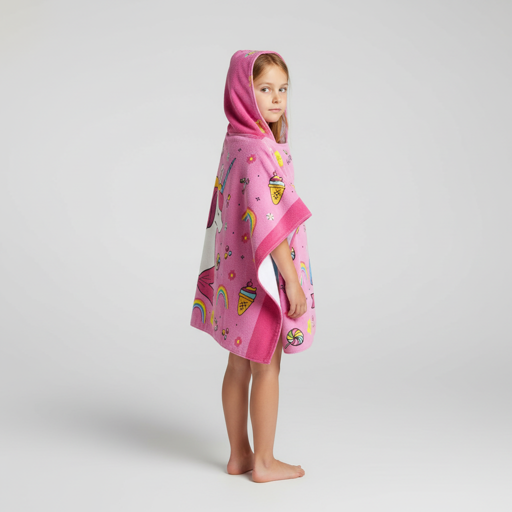 Soft cotton hooded towel for children, with charming animal embroidery, making bath time absorbent and fun.