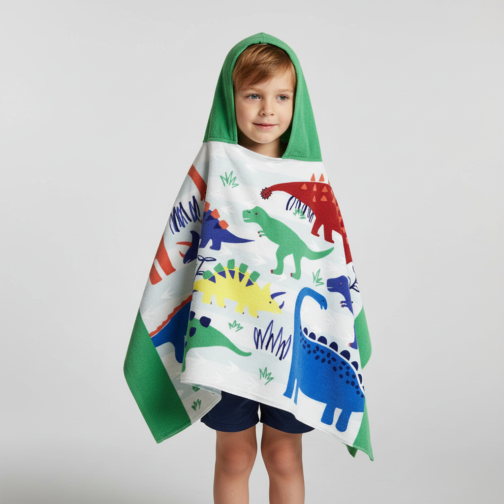 Moderne embroidered animal hooded cotton towel for kids, ensuring absorbent and fun bath time.