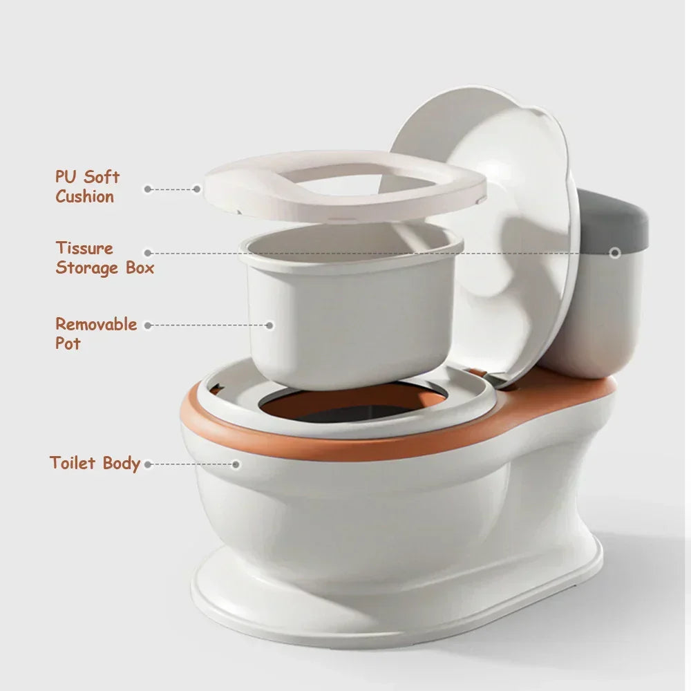 Kids' comfortable potty training seat with music & wipe storage. Perfect toddler toilet for boys & girls learning.