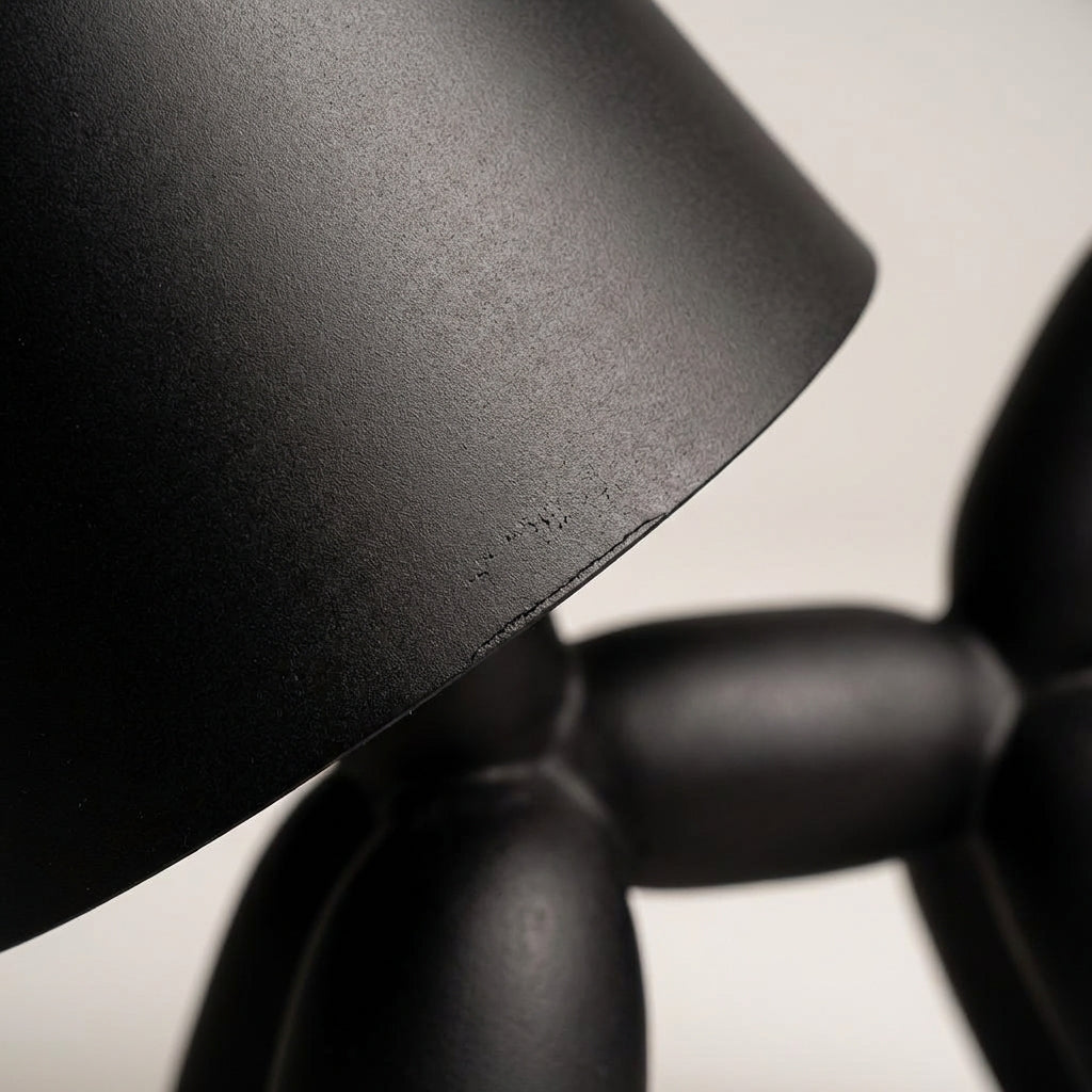 White touch-controlled balloon dog LED lamp, showcasing its modern design and soft ambient lighting for any space.