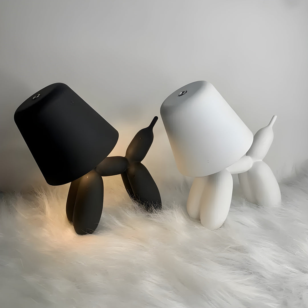 Unisex decorative lighting: a blue balloon dog LED table lamp with touch control, enhancing contemporary decor.
