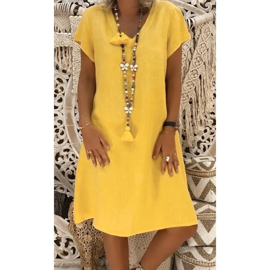 Vibrant casual flowy plus size summer dress for women, ideal for comfortable daywear.