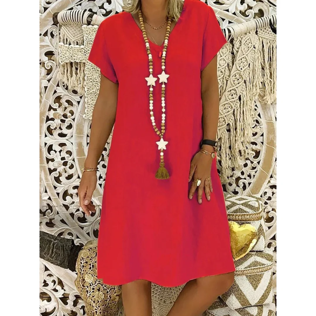 Navy blue plus size women's flowy summer dress, casual, comfortable, & perfect relaxed fit daywear.