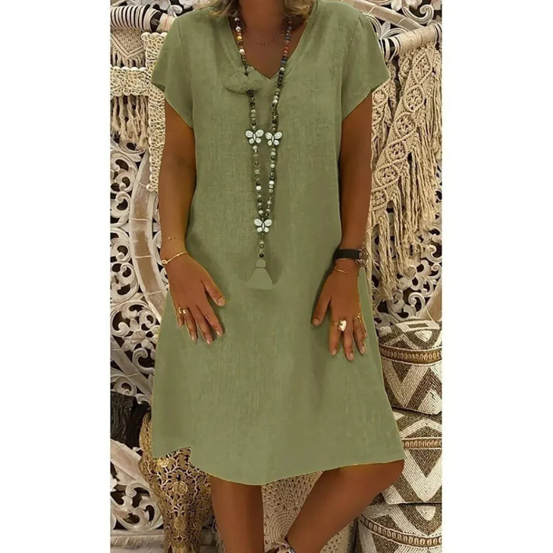 Sunny yellow plus size casual summer dress for women, flowy, comfortable, and stylish relaxed fit.