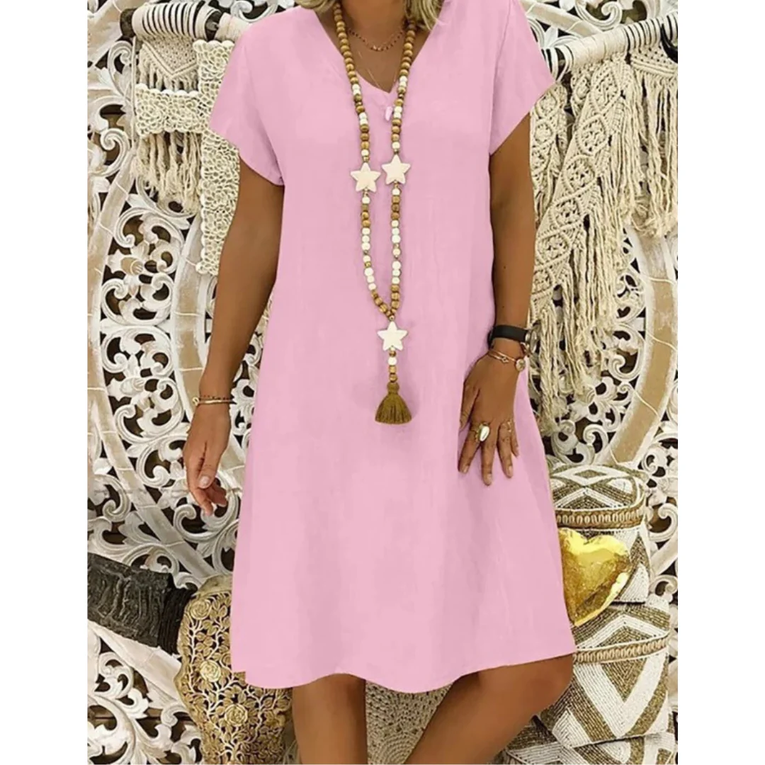 Versatile plus size flowy women's summer dress, comfortable & relaxed for casual day activities.