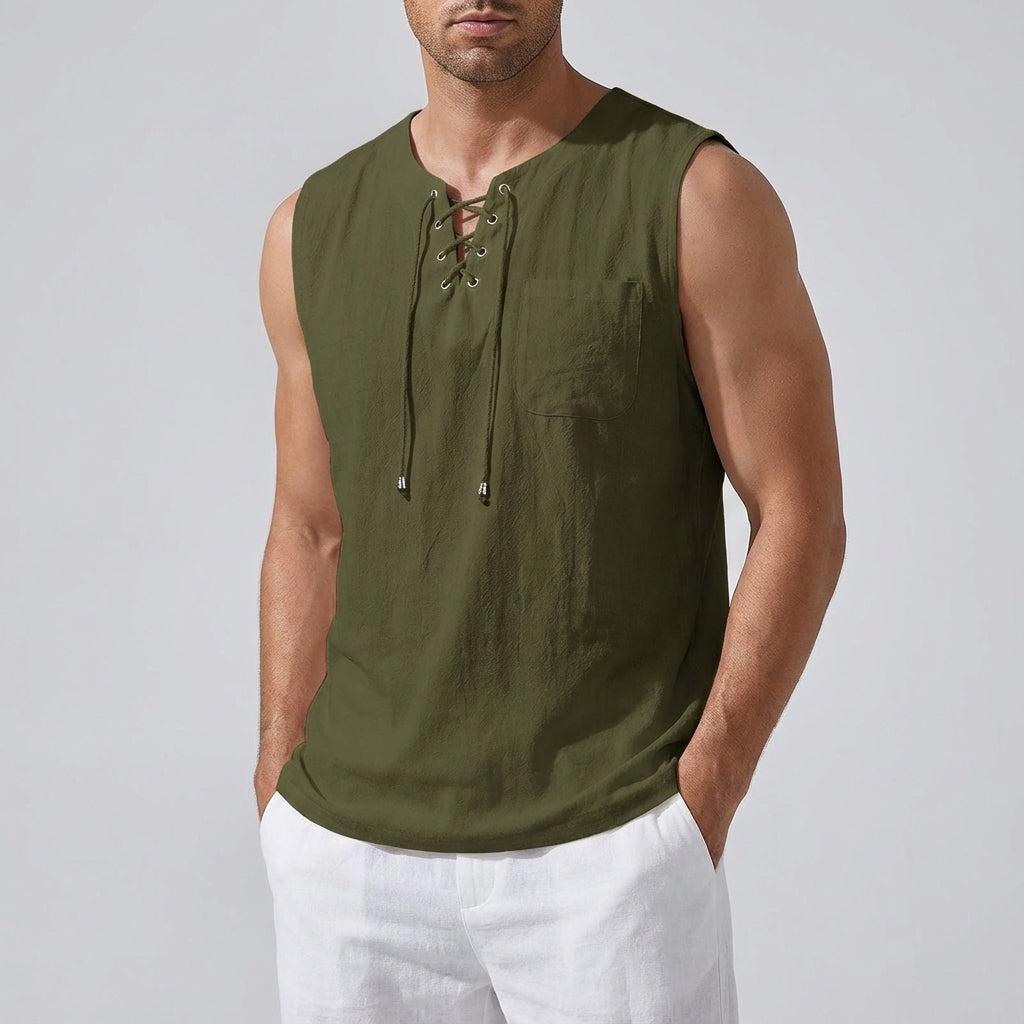 Men's loose fit Gary tank top, plus size with V-neck lacing, perfect for casual summer style