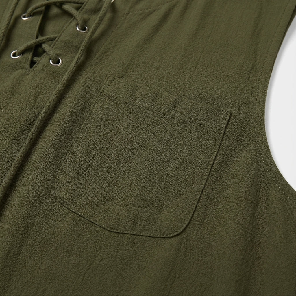 Breathable plus size men's Gary tank top, sleeveless and loose, featuring stylish lacing detail