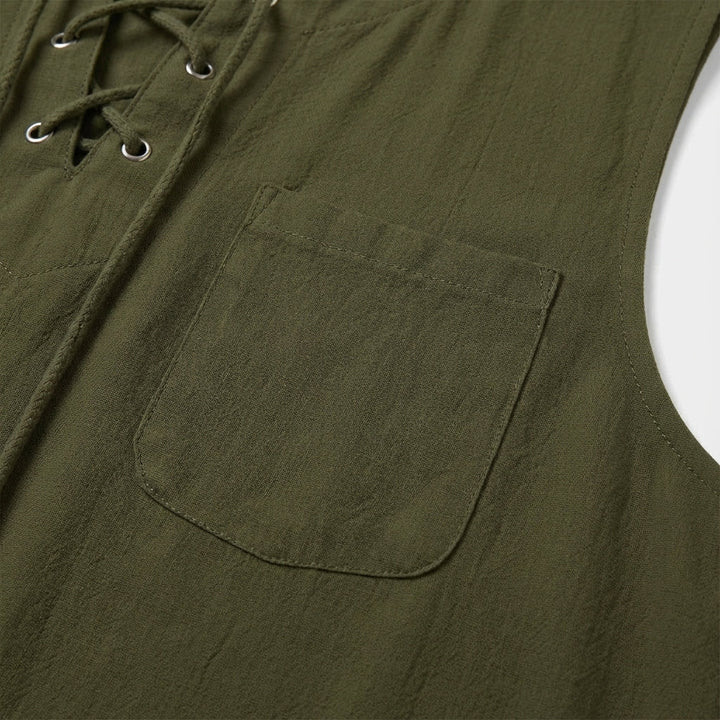 Breathable plus size men's Gary tank top, sleeveless and loose, featuring stylish lacing detail