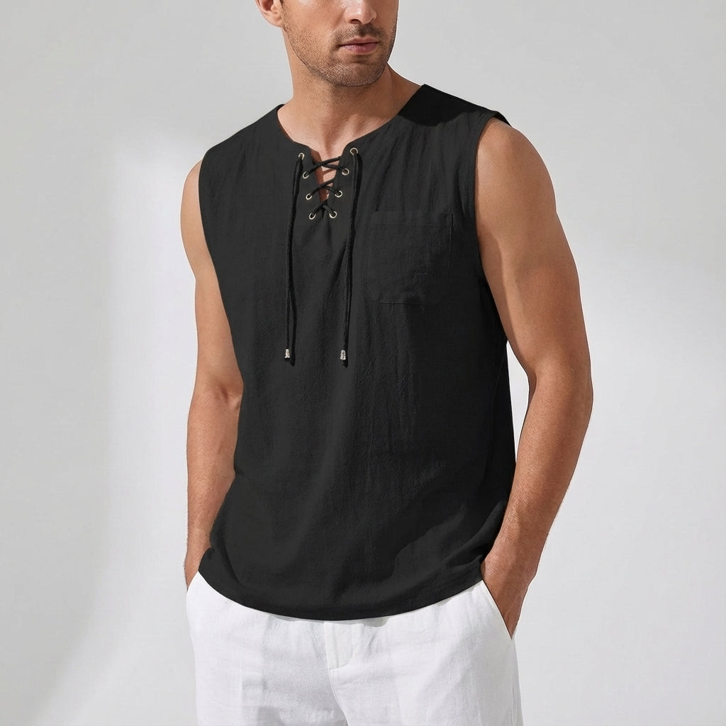 Casual plus size men's Gary tank top, sleeveless, loose-fitting with unique front lacing detail