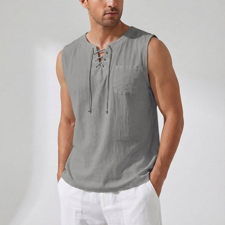 Bohostyle plus size men's Gary tank top, sleeveless loose fit with eye-catching front lacing