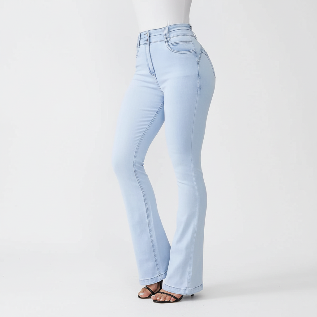 Elisa women's high-rise stretch bootcut jeans, versatile denim fashion for all sizes.