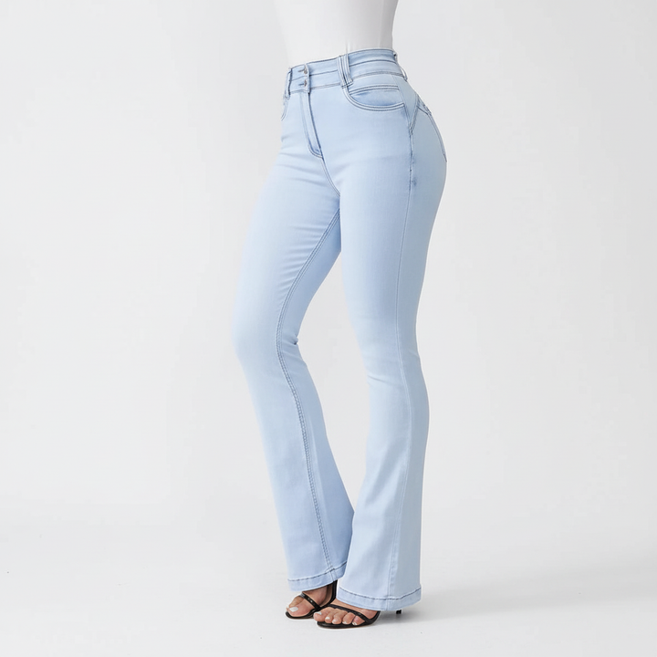 Elisa women's high-rise stretch bootcut jeans, versatile denim fashion for all sizes.