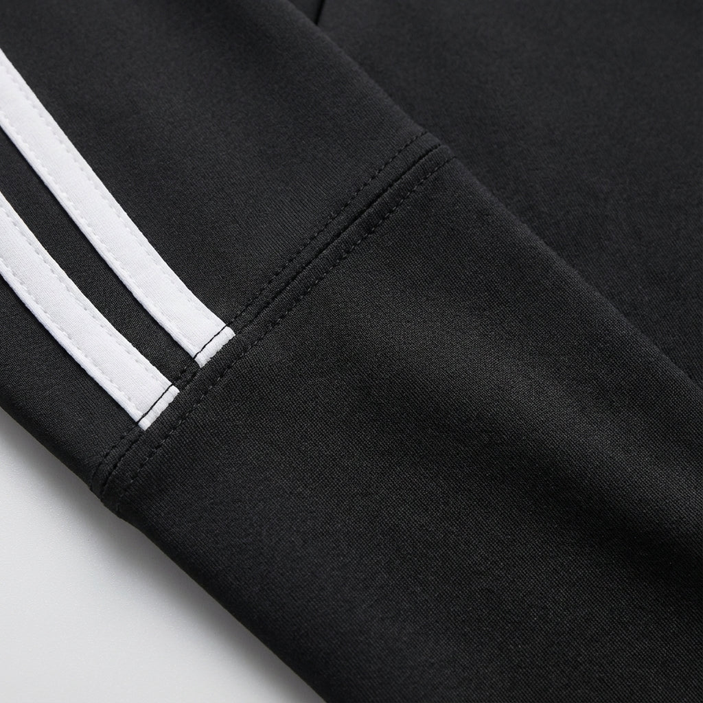 Women's plus size sporty jacket, Stephanie, black with white striped sleeves, ideal for fitness and active wear