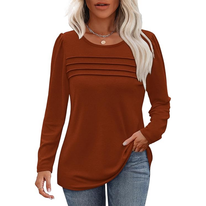 Versatile plissé long sleeve tunic, a must-have for women's casual and dressed-up looks