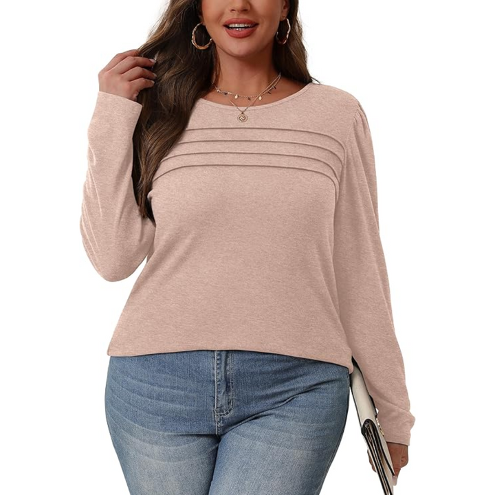 Casual yet chic women's plissé long sleeve tunic top, perfect for versatile styling