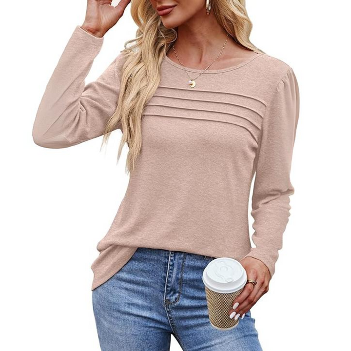 Women's festive pleated tunic with long sleeves, ideal for comfort and style