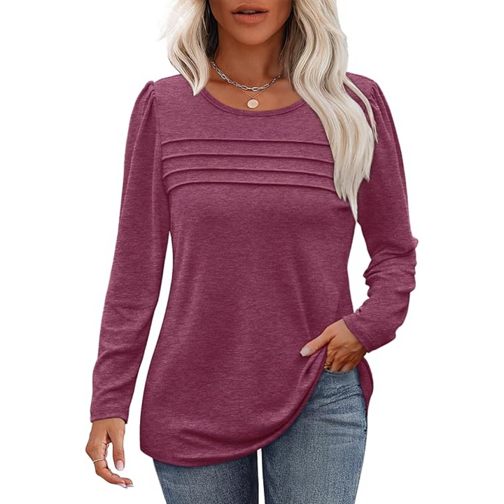 Women's comfort fashion pleated long sleeve tunic top, suitable for various occasions