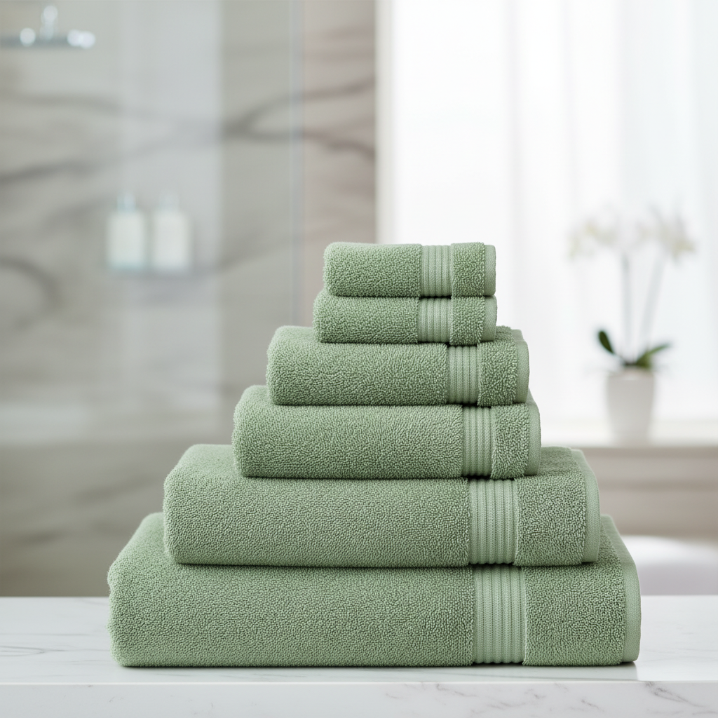 Plush 6-piece cotton towel set in white, including bath, hand, and washcloths, for soft bathroom essentials