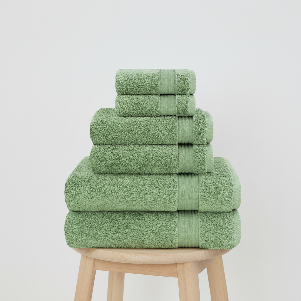 Absorbent cotton FamilyTowel 6-piece set, displaying various sizes of soft bathroom towels
