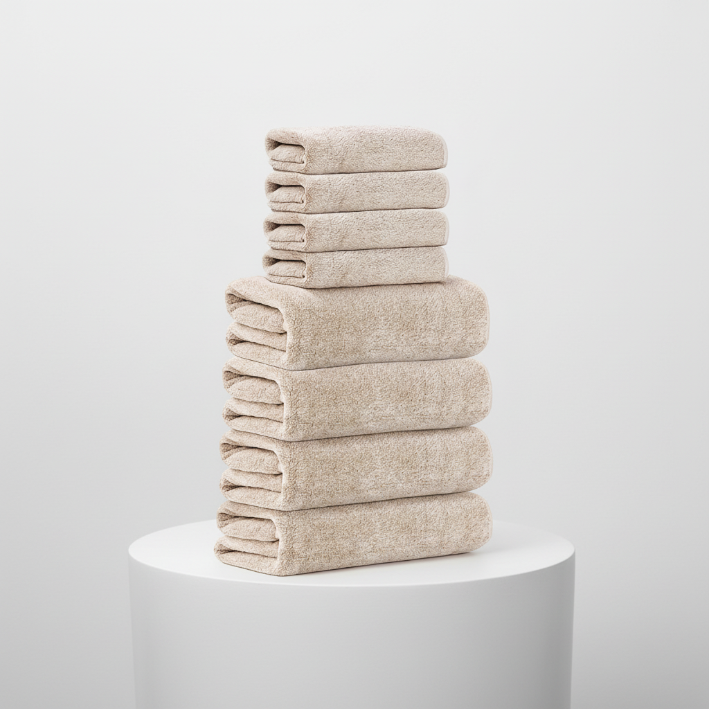 Detail of the soft, quick-dry coral velvet material of a blush towel, from an 8-piece absorbent set